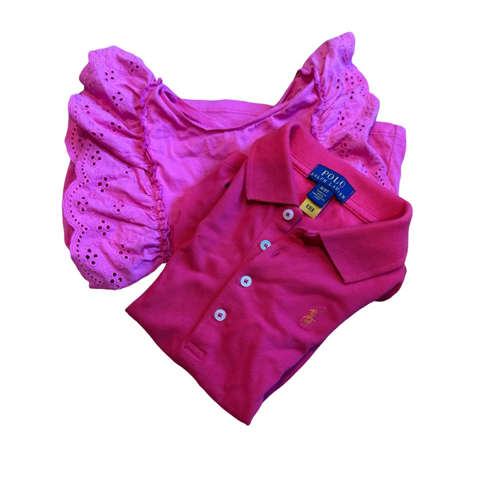 Polo by Ralph Lauren Pink Polo Shirt & Zara Short Sleeve ruffle short sleeve